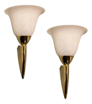 Sconces in White Murano Glass and Brass, 1970s, Set of 2