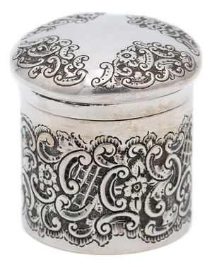 Pot in Embossed Silver with Cylindrical Scrolls and Garlands