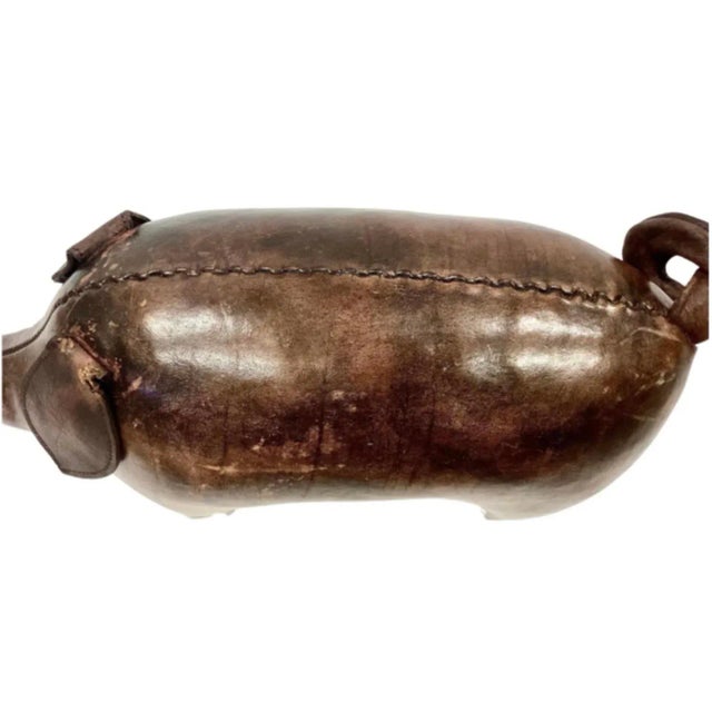 Mid 20th Century Vintage Brown Leather Pig Abercrombie & Fitch Footstool For Sale - Image 5 of 8