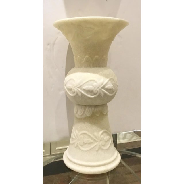 Stone Arteriors Transitional White Faux Marble Carved Alter Vase For Sale - Image 7 of 7