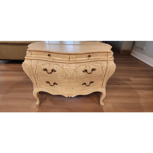 Late 20th Century Grand French Provincial Cream Bombé Commodes, Pair For Sale - Image 10 of 16