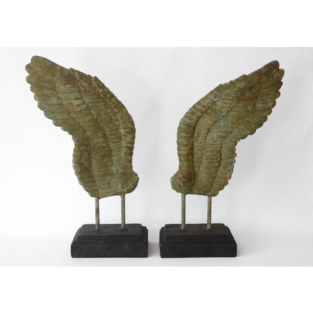 Large Rustic Verdigris Wing Sculpture on Stand For Sale - Image 12 of 12