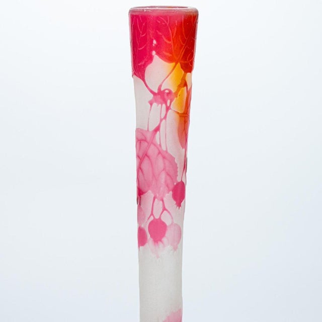 Large Acid Etched Overlay Banjo Form Vase from Gallé, 1899 For Sale - Image 3 of 9