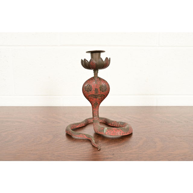 Enameled Bronze Cobra Snake Candlestick For Sale - Image 12 of 15