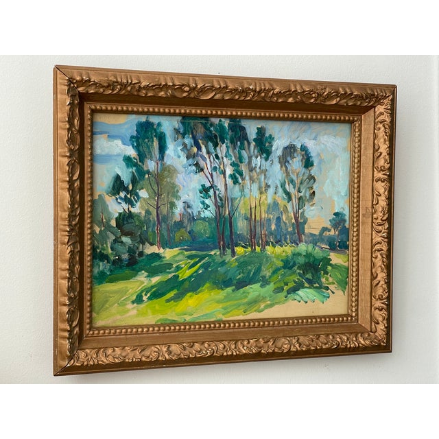 Dark Green Late 20th Century Impressionist Oil on Board Grove of Trees, Framed For Sale - Image 8 of 17