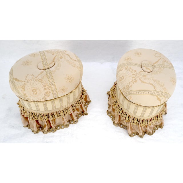 Pair Decorative Upholstery w/ Tassels Oval Benches Ottomans Foot Stools MINT