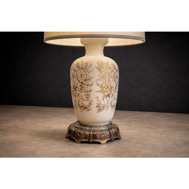Metal Vintage Table Lamps With Rose Motif, Unknown, 1960s - a Pair For Sale - Image 7 of 8