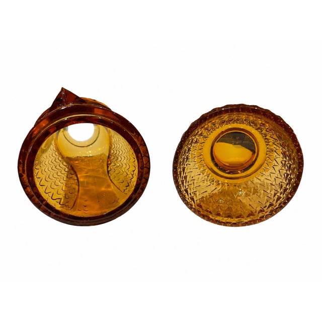 Mid-Century Modern Vintage Viking Art Glass Amber Owl Glimmer Fairy Lamp on Diamond Point Pedestal Base, Mid-Century Modern, C. 1969 For Sale - Image 3 of 7