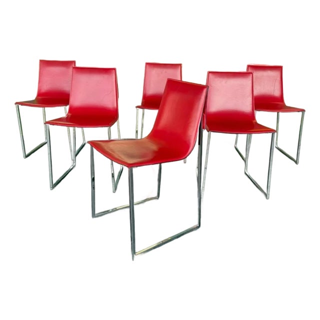 Postmod Italian Leather & Chrome Dining Chairs - 6 For Sale