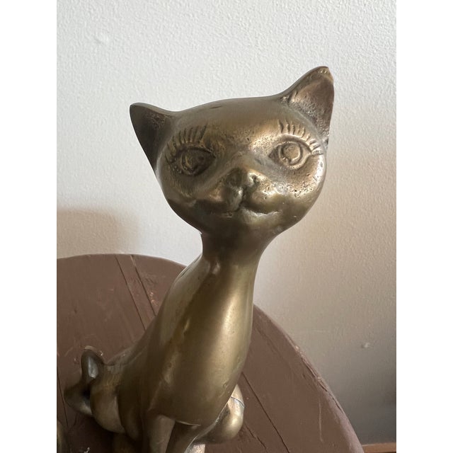 Vintage Mid-Century Modern Brass Cat Sculptures – Pair – Made in Korea For Sale - Image 9 of 12