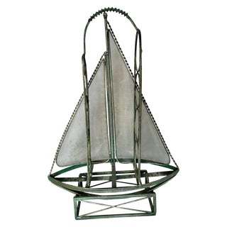 Vintage Nautical Forged Metal Sailboat Wine Rack For Sale