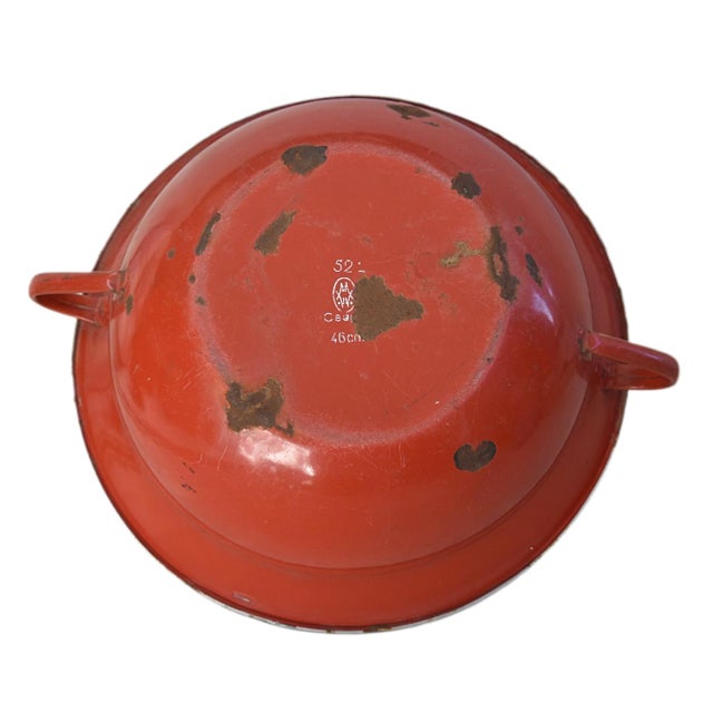 Large Vintage European Red Enameled Bowl For Sale In Los Angeles - Image 6 of 6