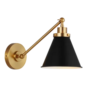 Chapman & Myers by Visual Comfort Studio Wellfleet Single Arm Cone Task Sconce, Midnight Black & Burnished Brass