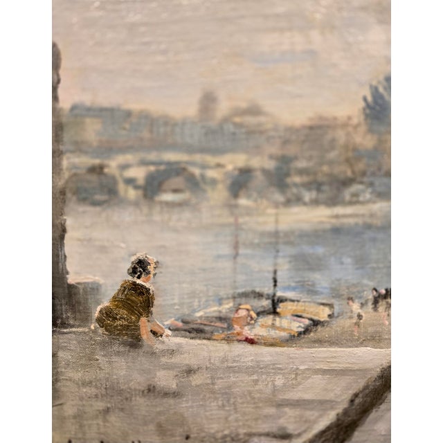 Jules Herve -View of the Quays Along the Seine River, Paris-Original Oil Painting For Sale In Los Angeles - Image 6 of 13