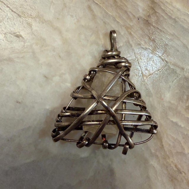 Gemstone Wire-Wrapped Pendant Featuring a Raw Gemstone Quartz Silver-Plated For Sale - Image 7 of 15