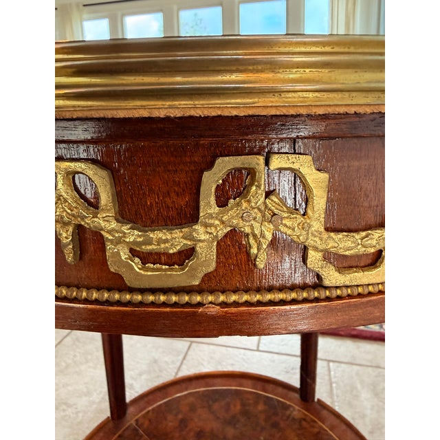 Vintage Neoclassical French Louis XVI Style Two-Tier Round Side Table With Ormolu Mounts For Sale - Image 17 of 18
