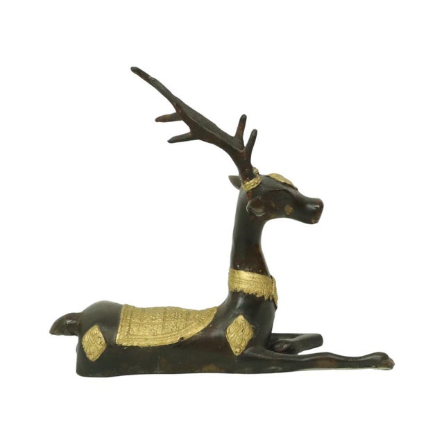 Vintage Bronze Reclining Deer Statue, 1970s For Sale - Image 9 of 13