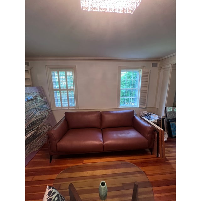 Mid-Century Modern Midcentury Modern Cognac Leather Sofa 91" New With Tag For Sale - Image 3 of 12