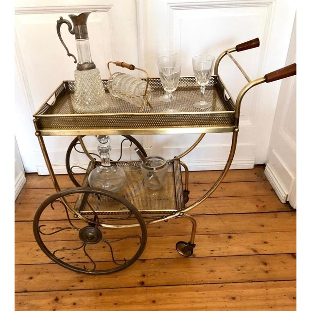 Swedish Art Deco Style Brass Bar Cart attributed to Josef Frank, 1950s For Sale - Image 3 of 10