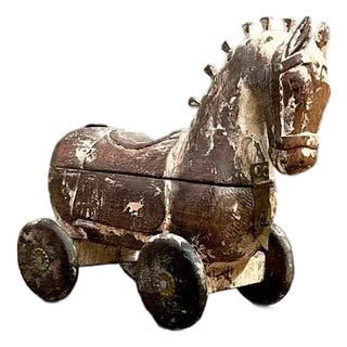 Vintage Washed Wood Trojan Horse Box For Sale