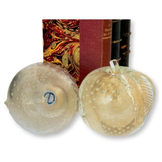 Midcentury Murano Glass Gold Flake Pear & Apple Bookends For Sale In Los Angeles - Image 6 of 6