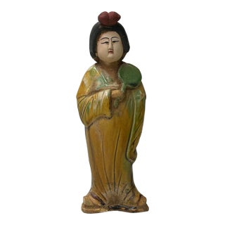 Small Chinese Oriental Ceramic Tong Style Lady Figure Display Art For Sale