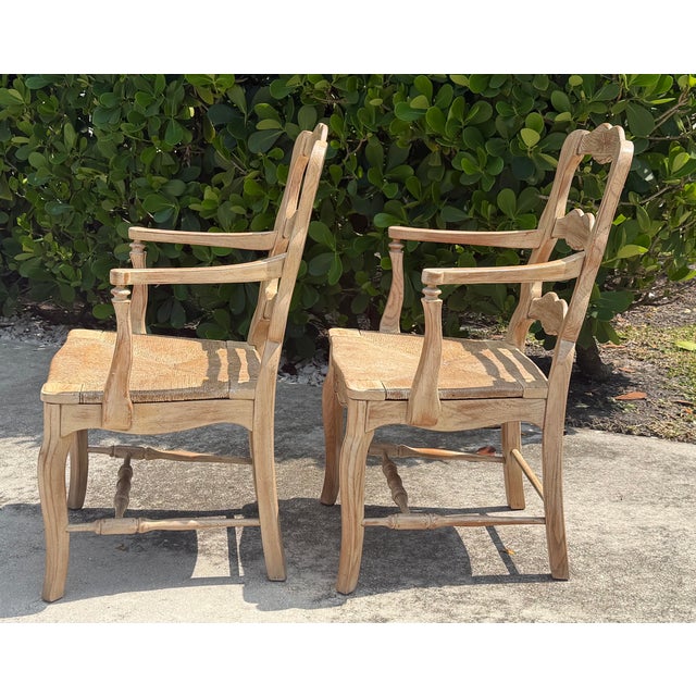 Vintage Louis XV-Style Carved Accent Chairs With Rush Seats, Pair For Sale - Image 9 of 12
