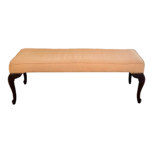 Queen Anne Style Peach Upholstered Bench W/ Nailhead Detail