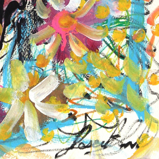 Flor De Muerte - Original Blue Floral Skull Acrylic Painting on Paper by Jesse Black For Sale In Los Angeles - Image 6 of 6