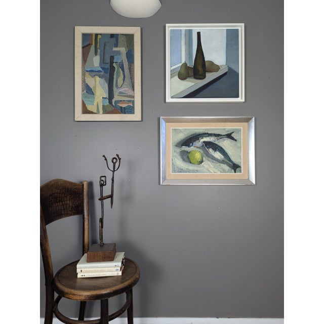 Mid-Century Modern 'Fish & Apple' Vintage Swedish Original Still Life Oil Painting, Framed For Sale - Image 4 of 12