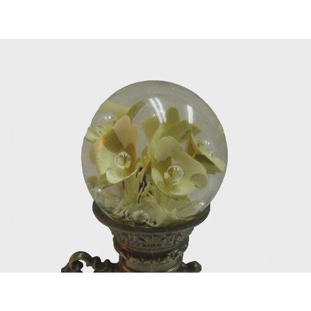 Vintage Brass Glass Globe Terrarium Lamp Accent Lightup White Roses Lantern Rare For Sale - Image 4 of 9
