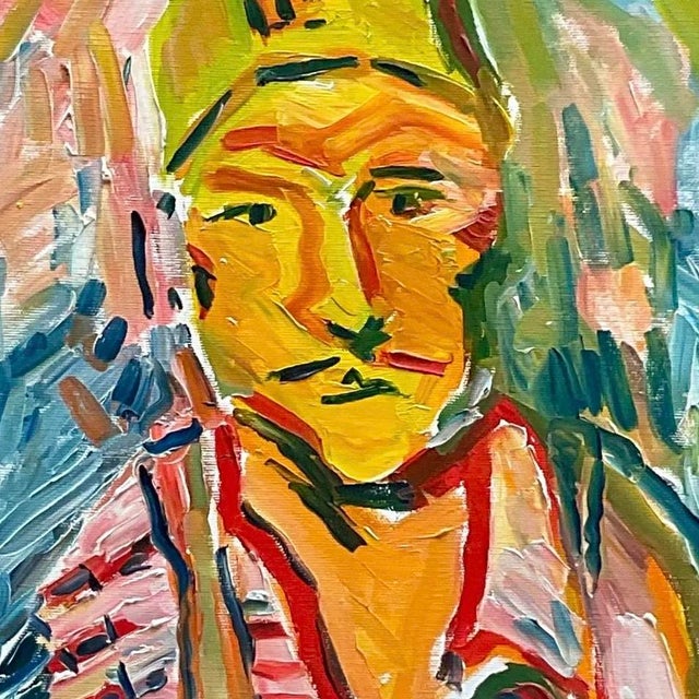 Vintage Fauvist Signed Original Oil Portrait Painting on Board For Sale - Image 12 of 12