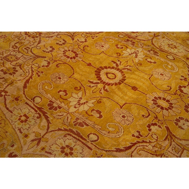 Antique Indian Amritsar Wool Rug Handmade in Goldenrod With Medallion Design For Sale - Image 10 of 10