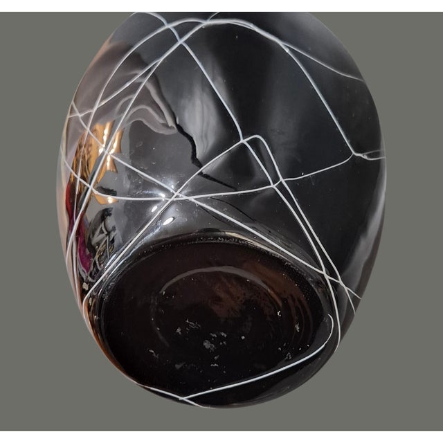 Glass Mid Century Modern Art Glass Black & White Drip String Pattern Vase 19'' For Sale - Image 7 of 9