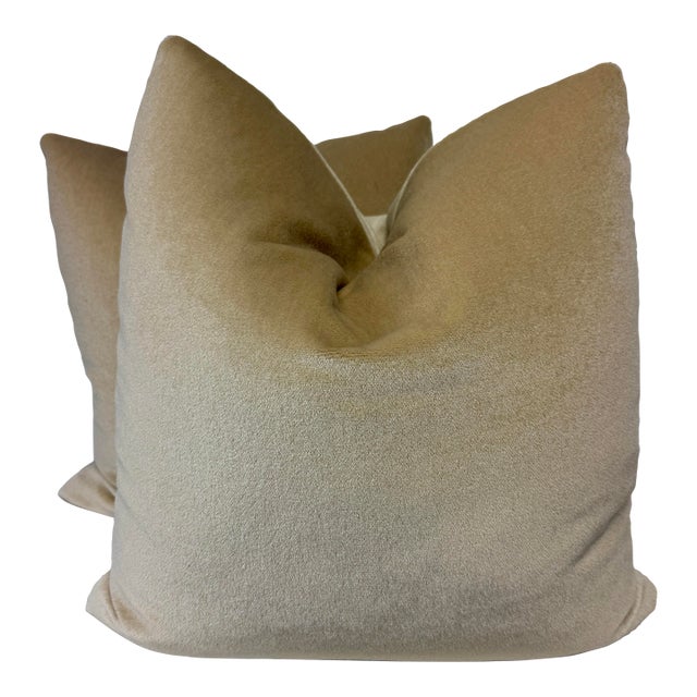 Brunschwig & Fils "Autun Mohair" in Almond 22" Pillows-a Pair For Sale