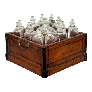 Early 19th Century Regency Mahogany and Ebony Inlaid Bottle Caddy - 18 Pieces For Sale