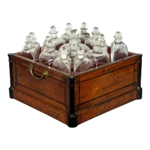 Early 19th Century Regency Mahogany and Ebony Inlaid Bottle Caddy - 18 Pieces
