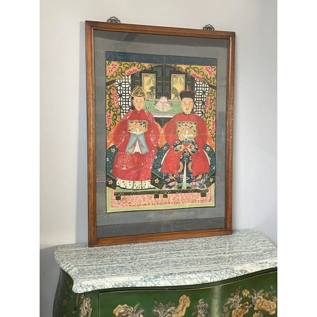 Textile Chinese Couple, 1800s, Painting For Sale - Image 7 of 8