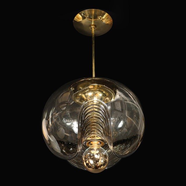 Mid-Century Modern Mid-Century Smoked Glass Undulating Pendant Chandelier by Peill & Putzler For Sale - Image 3 of 14
