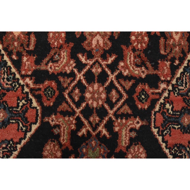 Textile Hamedan Runner 3'6'' X 10' Black Wool Vintage Tribal Hand-Knotted Oriental Rug For Sale - Image 7 of 15