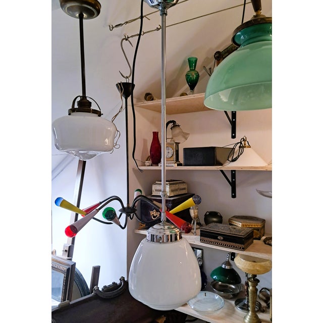 Art Deco Opaline Pendant Light, 1930s For Sale - Image 10 of 11