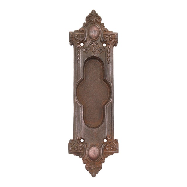 Antique Victorian Cast Iron Reading Pocket Door Pull For Sale