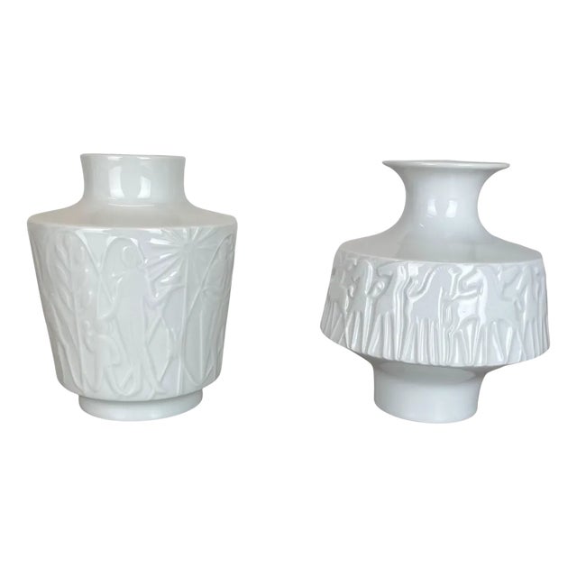 Op Art Biscuit Porcelain Vases from Edelstein Bavaria, Germany, 1970s, Set of 2 For Sale
