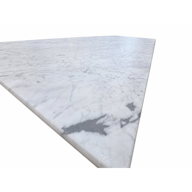 Rh Aero Stone Rectangular Dining Table – 120" | Italian Carrara Marble Top | Cast Iron Pedestal Base For Sale - Image 16 of 18