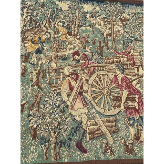Vintage Aubusson Médiéval Design Jacquard Tapestry Woodcutters, 1960s For Sale - Image 17 of 18