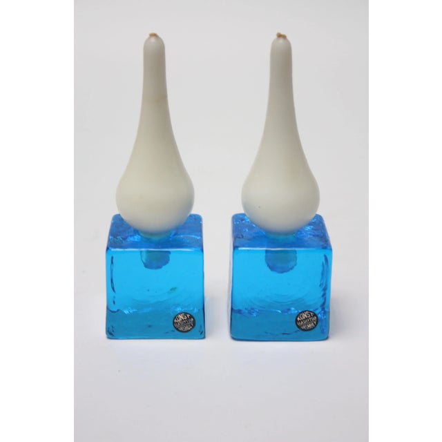 Swedish Modern Blown Glass Candle Holders by Konst Glashyttan Urshult - a Pair For Sale - Image 4 of 8
