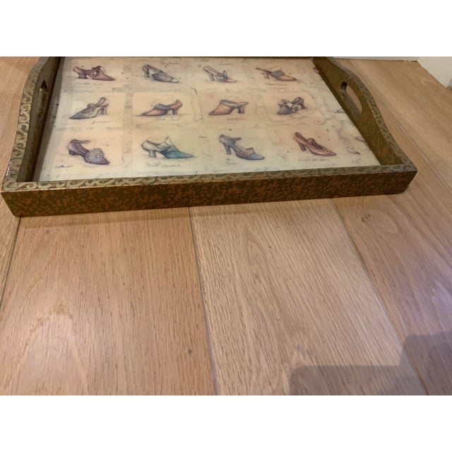 Cynthia Carey tray hand painted and lacquered rectangular wood tray. Signed by Cynthia Carey and dated on back. Originally...