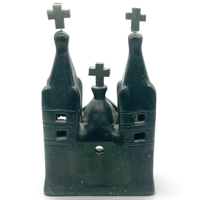Sculpture Materials Vintage Mexican Barro Negro Black Clay Mission Church Cathedral Folk Art Pottery For Sale - Image 7 of 10