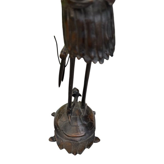 Vintage MCM Cast Iron Crane Heron Candlestick Holders Turtle Base Japan Pair For Sale - Image 13 of 18