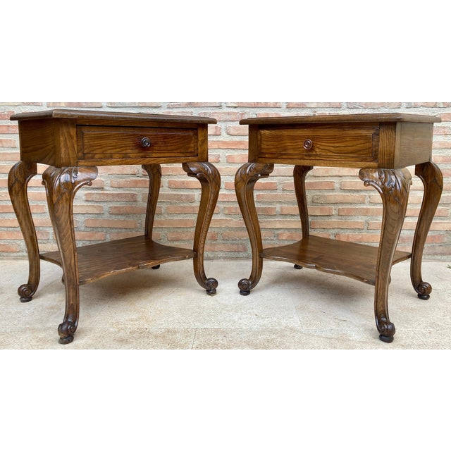 French Louis XV Style Walnut Bedside Tables with Drawer and Open Shelf, 1930s, A Pair For Sale - Image 12 of 18
